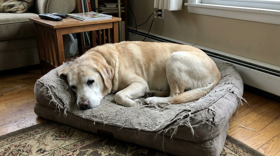 Bear, 11-year-old Lab, on the third bed I bought him. Six weeks in, the foam had already started to crater. (Photo: Laura Mitchell)